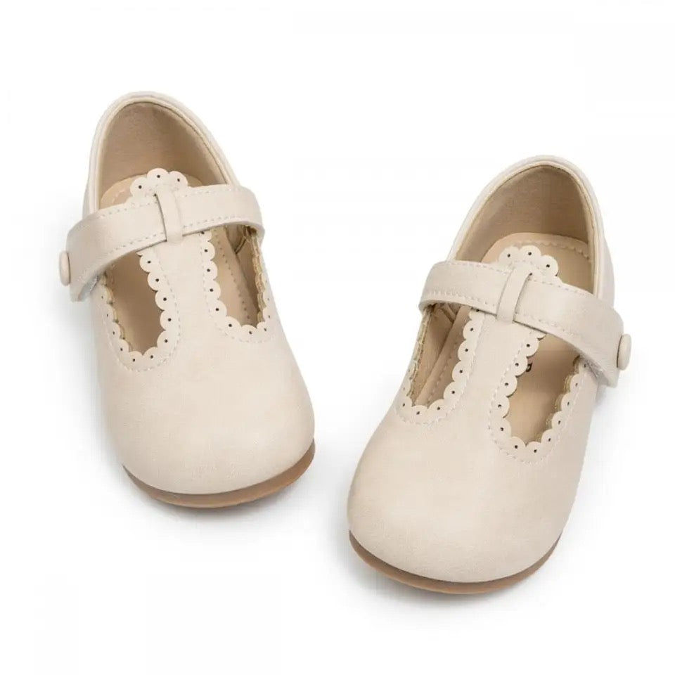 T-bar button shoes cream