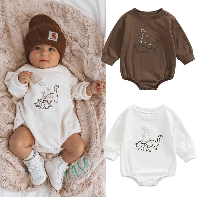 Soft Dinosaur romper brown/white