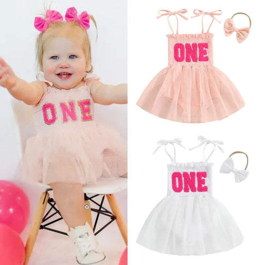 O N E birthday tutu romper and bow