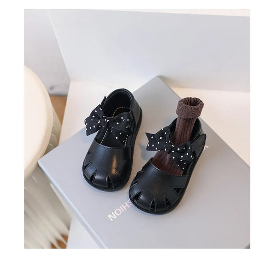 Girl bow leather sandals