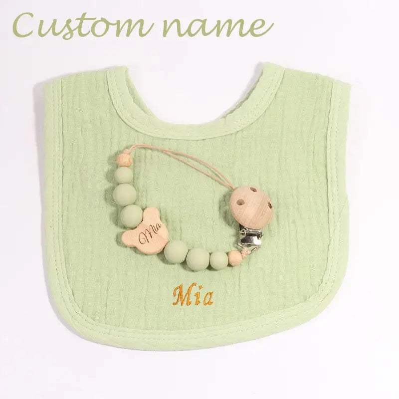 Personlised BIB & dummy clip 5 colours