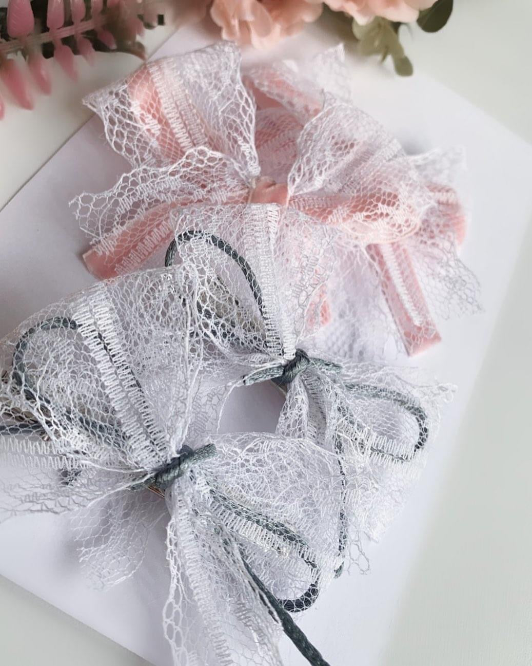 Lace bow pigtail clips